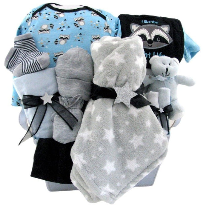 Lil Racoon Set - Glitter Baskets - Baby Boy Gift Basket