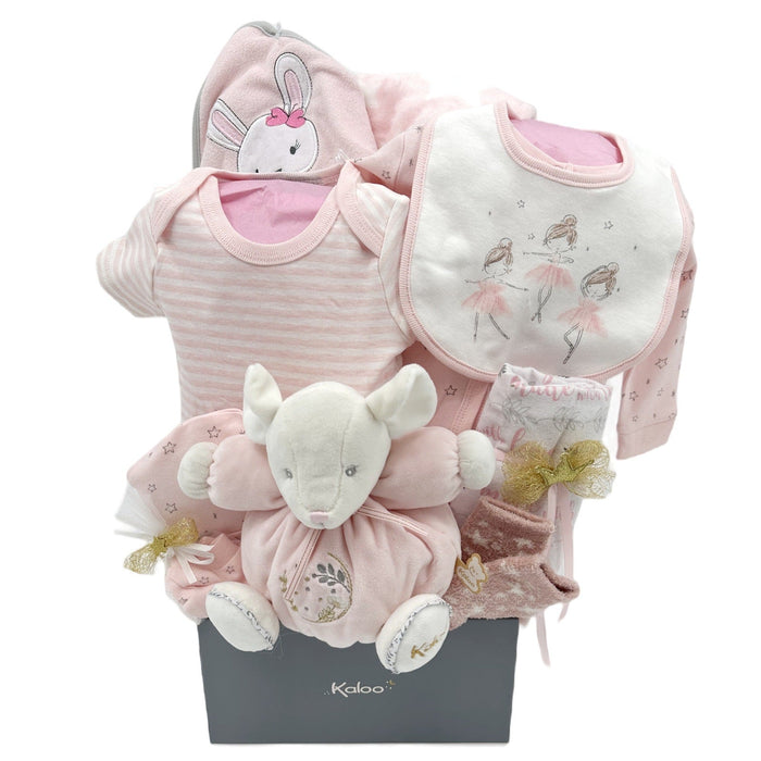 Perle's Petite Pink Mous by Kaloo - Glitter Baskets - Baby Girl Gift Basket