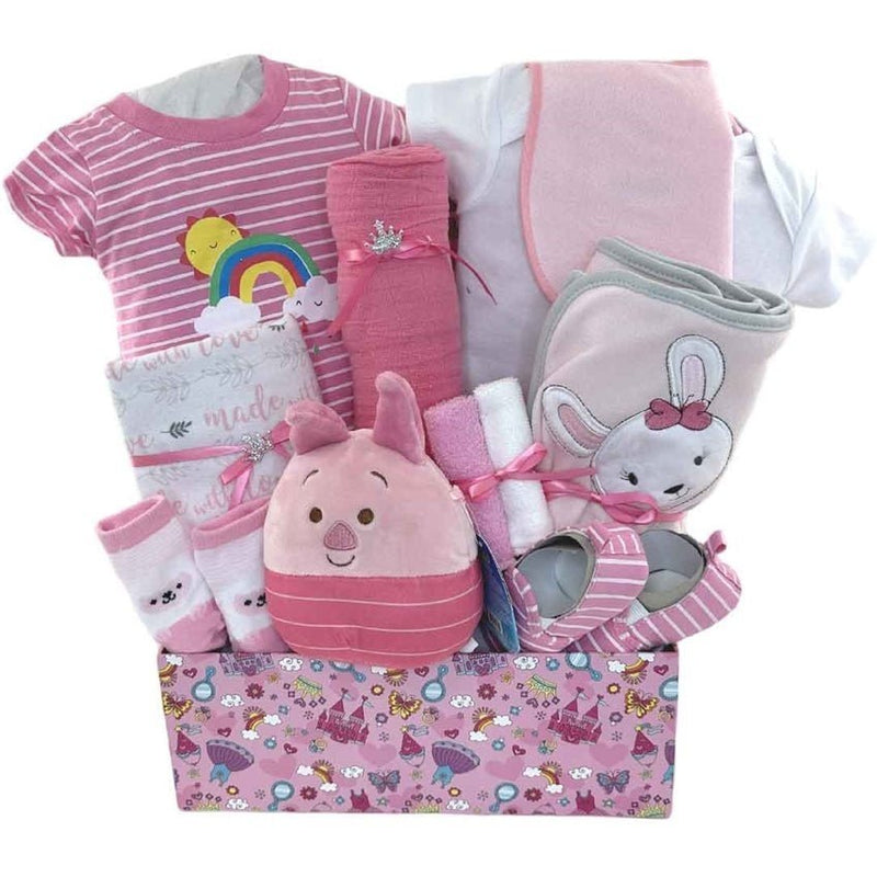 Piglet Princess Arrival - Glitter Baskets - Baby Girl Gift Basket