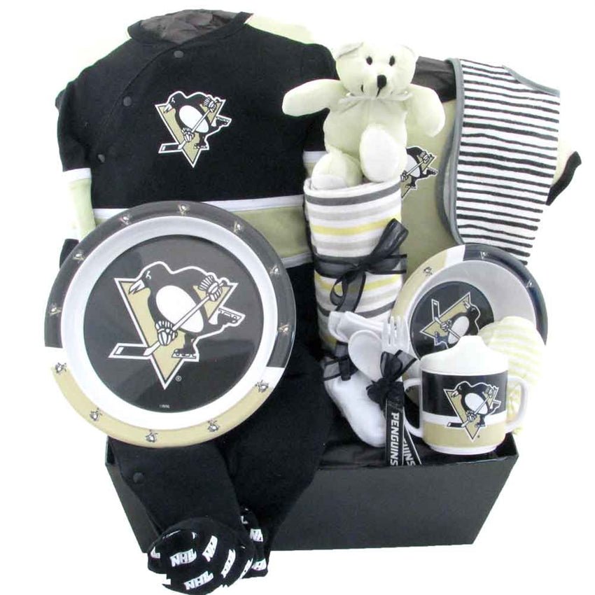 Pittsburgh Penguins Deluxe - Glitter Baskets - Baby Boy Gift Basket