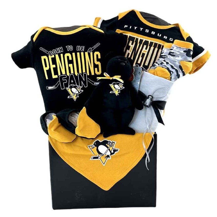 Pittsburgh Penguins Fan - Glitter Baskets - Baby Boy Gift Basket