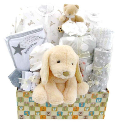 Puppy Arrival - Glitter Baskets - Gender Neutral Baby Gift Basket