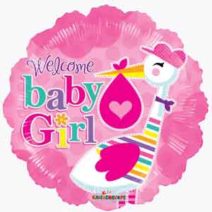 Welcome Baby Girl Stork Balloon - Glitter Gift Baskets