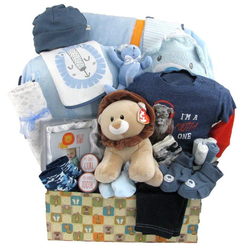 Welcome Baby Lion - Glitter Baskets - Baby Boy Gift Basket