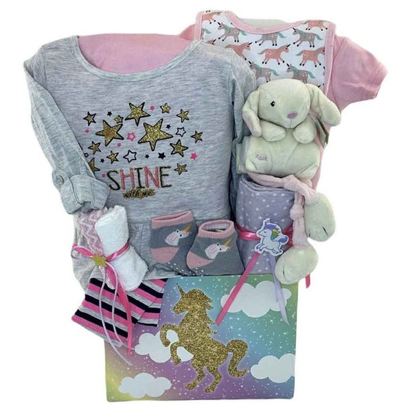 Welcome Unicorn Baby Basket - Glitter Baskets - Baby Girl Gift Basket